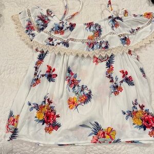 No Boundaries Floral Ruffle Blouse - White and Multicolor